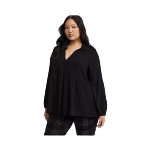 Torrid 4X Black Hi-Lo Tunic Blouse Flowy Pleated Lightweight Top